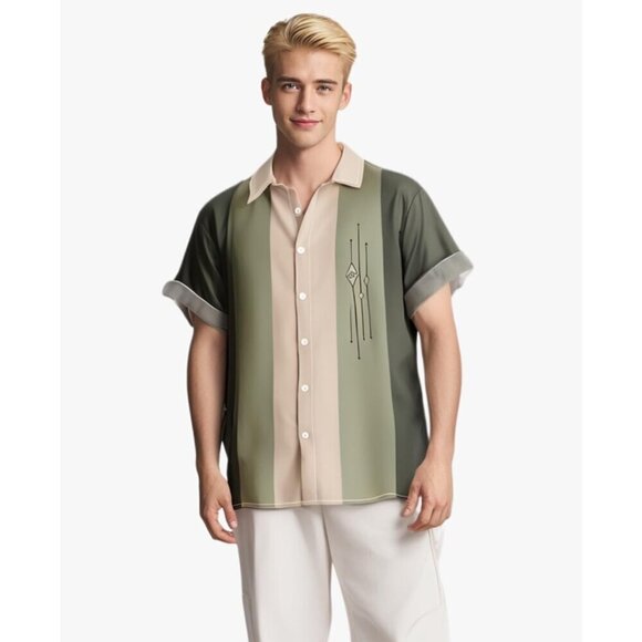 ❤️Men  Green Print Short Sleeve Hawaiian Fit Casual Button Down Beach Shirts - Picture 4 of 7